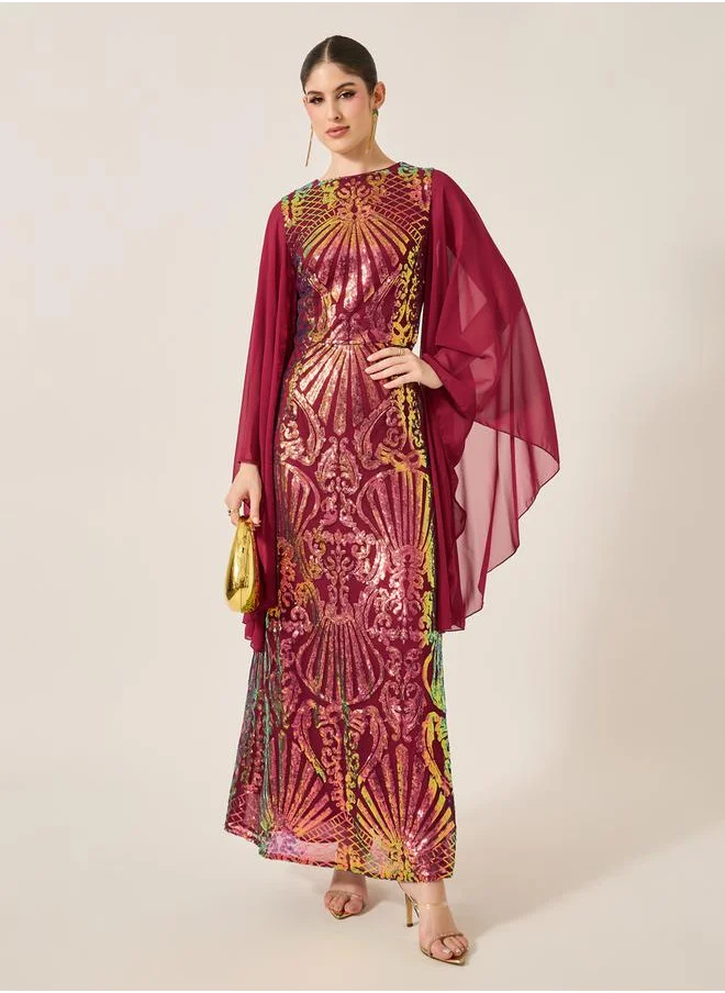 Styli Angel Sleeve Embellished Panel Kaftan