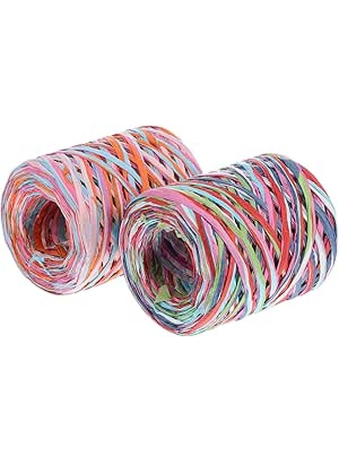 Red Blue and Light Blue Green Raffia Ribbon And Paper Twine 200 Meters DIY Craft Wrap - Image 1
