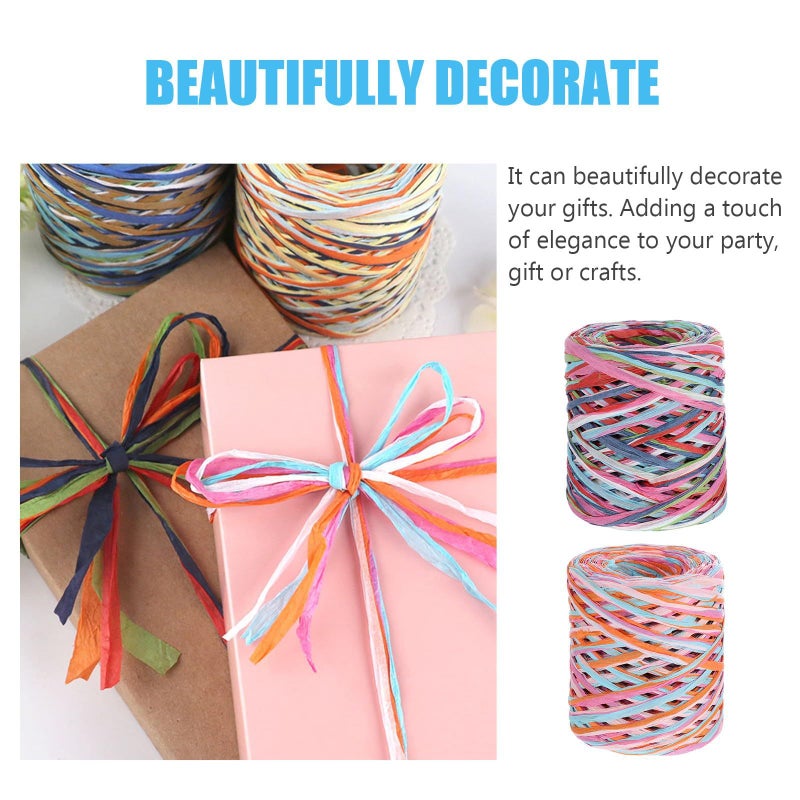 Red Blue and Light Blue Green Raffia Ribbon And Paper Twine 200 Meters DIY Craft Wrap - Image 4