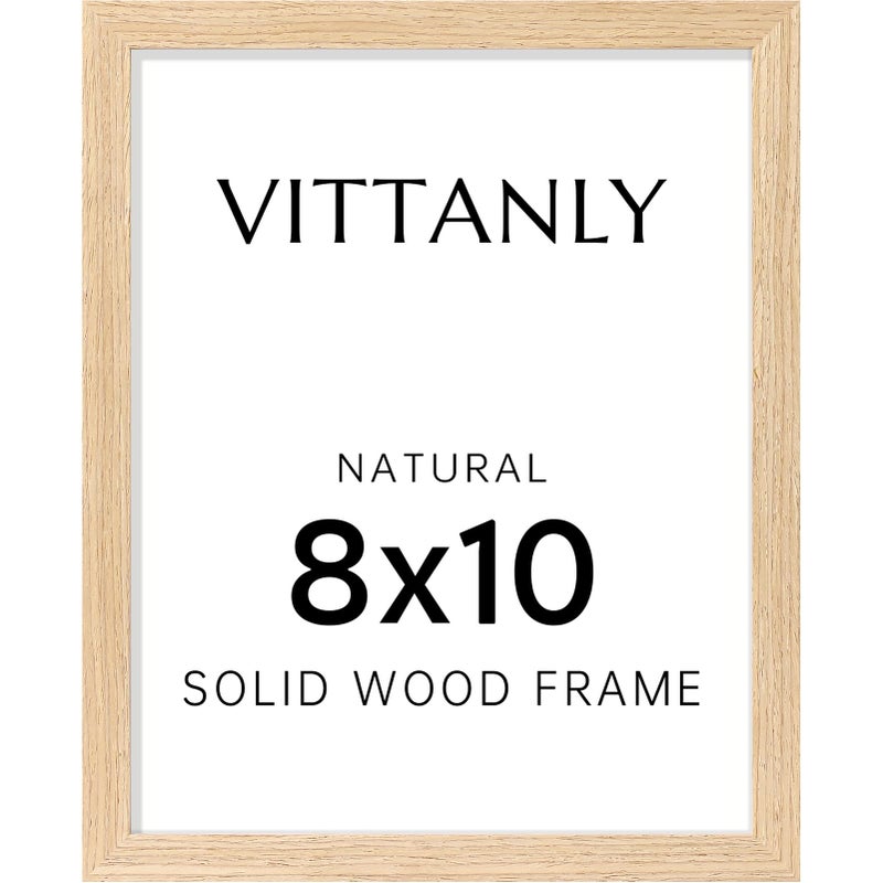 Vittanly 8x10 Picture Frame, Solid Wood Frame with Plexiglass, Includes 5x7 Mat, Wall Hanging or Tabletop for Home Decor, Natural, 1 Pack - Image 1