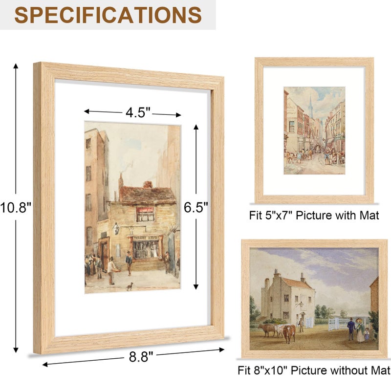 Vittanly 8x10 Picture Frame, Solid Wood Frame with Plexiglass, Includes 5x7 Mat, Wall Hanging or Tabletop for Home Decor, Natural, 1 Pack - Image 3