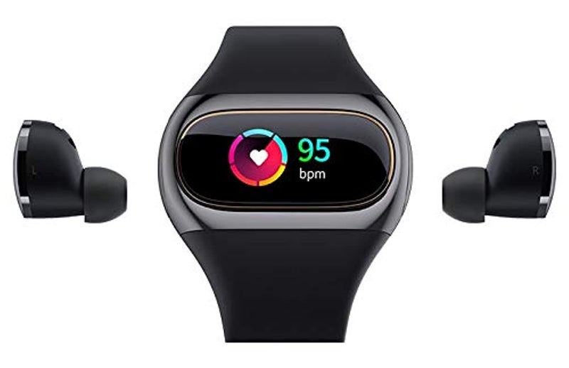 Aipower True Wireless Fitness Tracker 2 in 1 with Bluetooth 5 AptX IPX6 Mono Mode 5 5H Playtime Heart Rate Monitor Pedometer Calorie Counter