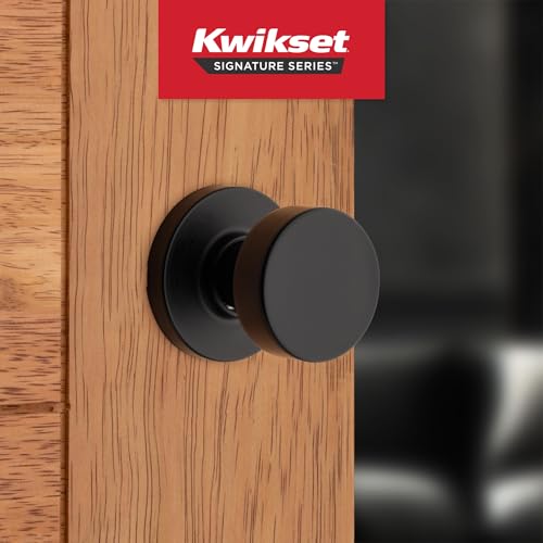 Kwikset مقبض باب داخلي كويكست بيزمو، مقبض لأبواب الخزائن والممرات، مقبض باب غير قفل باللون الأسود غير اللامع، مع حماية مايكروبان - Image 2