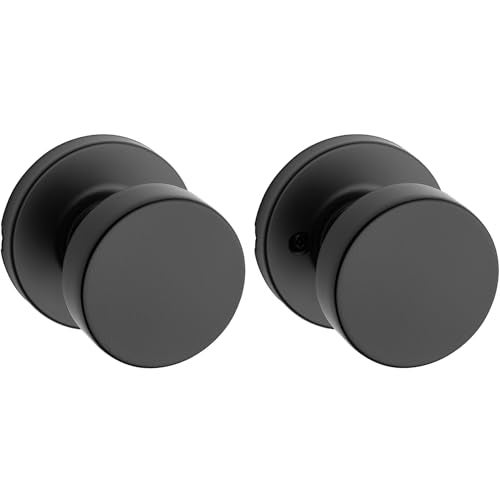 Kwikset مقبض باب داخلي كويكست بيزمو، مقبض لأبواب الخزائن والممرات، مقبض باب غير قفل باللون الأسود غير اللامع، مع حماية مايكروبان - Image 1