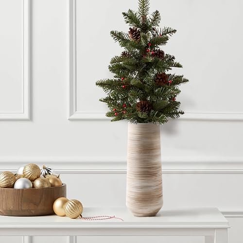 ALMA White Vessel 13 Inch Tall, Large Floor Vase for Wedding and Housewarming|Ceramic Pampas Grass Vase in Minimalist Modern Home Decor, Aesthetic Room Decor, Shelf Decor - Image 3