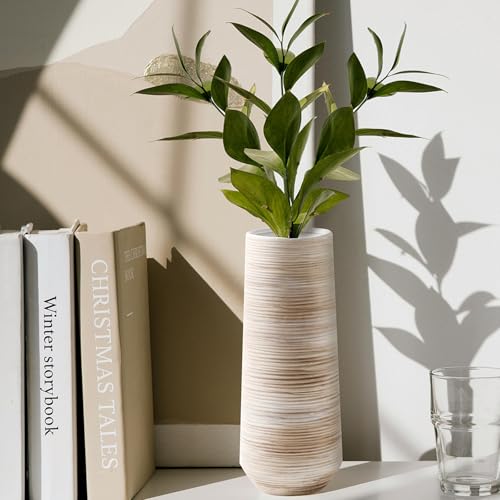 ALMA White Vessel 13 Inch Tall, Large Floor Vase for Wedding and Housewarming|Ceramic Pampas Grass Vase in Minimalist Modern Home Decor, Aesthetic Room Decor, Shelf Decor - Image 1