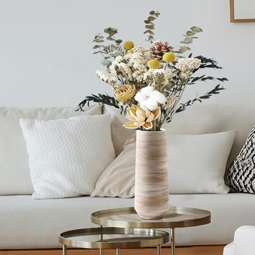 ALMA White Vessel 13 Inch Tall, Large Floor Vase for Wedding and Housewarming|Ceramic Pampas Grass Vase in Minimalist Modern Home Decor, Aesthetic Room Decor, Shelf Decor - Image 2