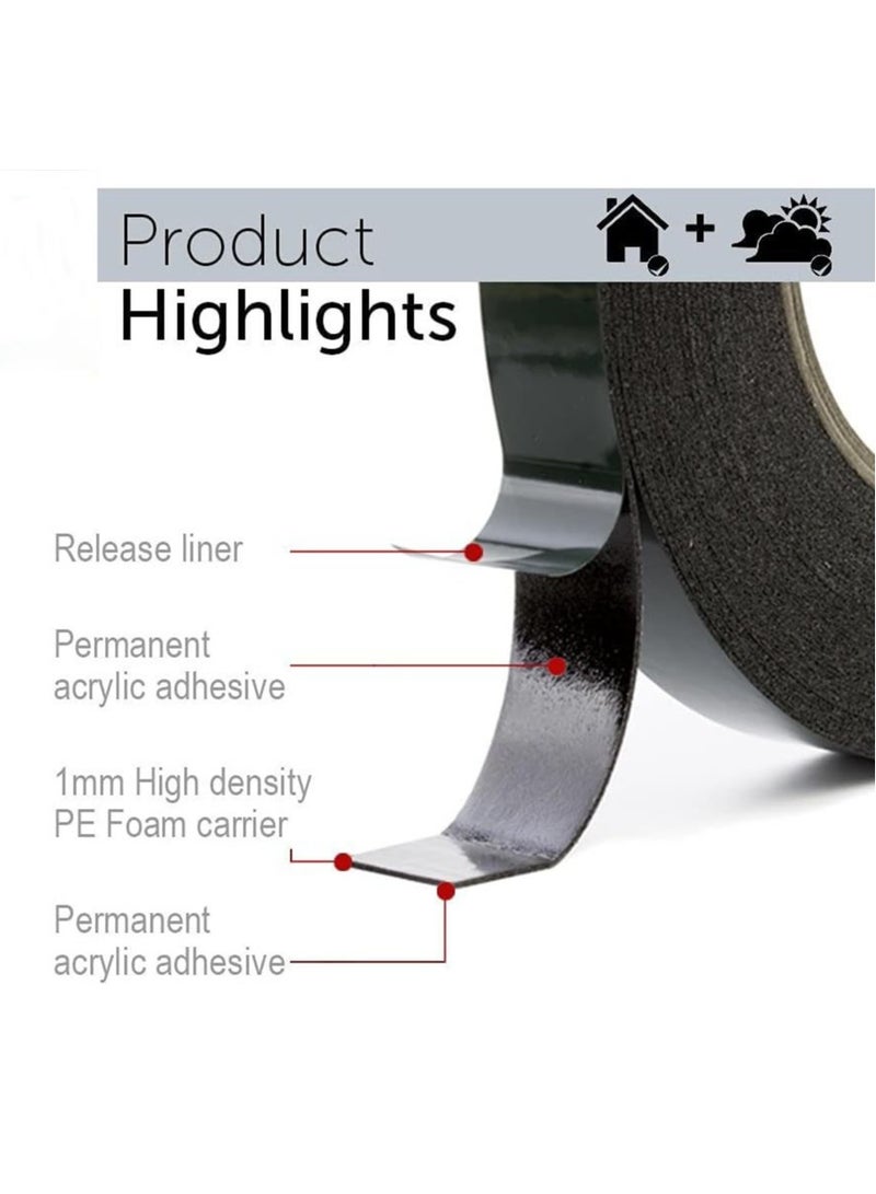 Bukela Ultra Strong Black Double Sided Tape (2 Pack) 12mm x 10m | Perfect Mounting Tape for Automotive, Moldings, LED, Waterproof 1mm Thickness  - Image 3