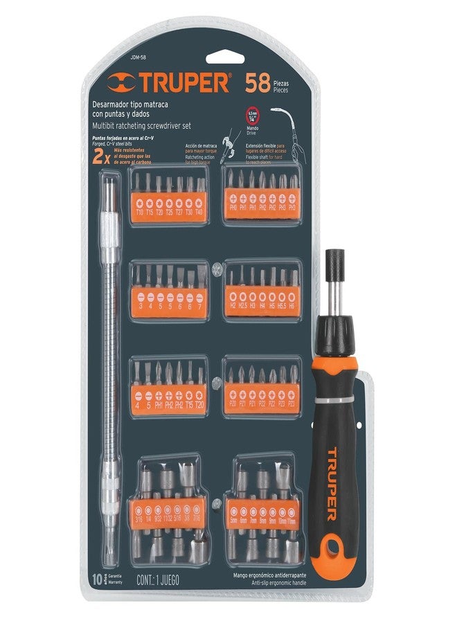Truper Ratchet Screwdriver Set with 42 Bits and 14 Sockets - 58 pieces - Image 5