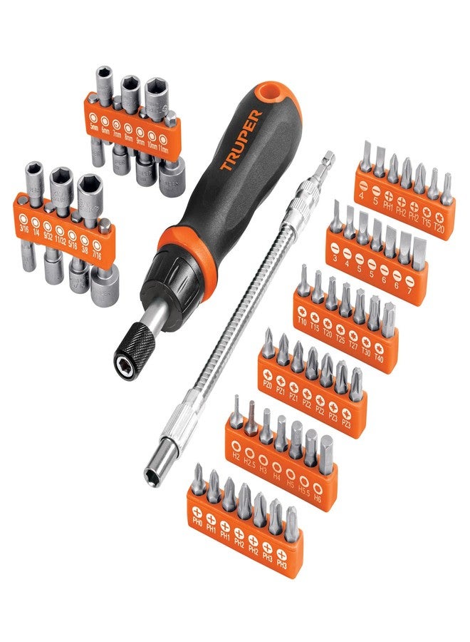Truper Ratchet Screwdriver Set with 42 Bits and 14 Sockets - 58 pieces - Image 1