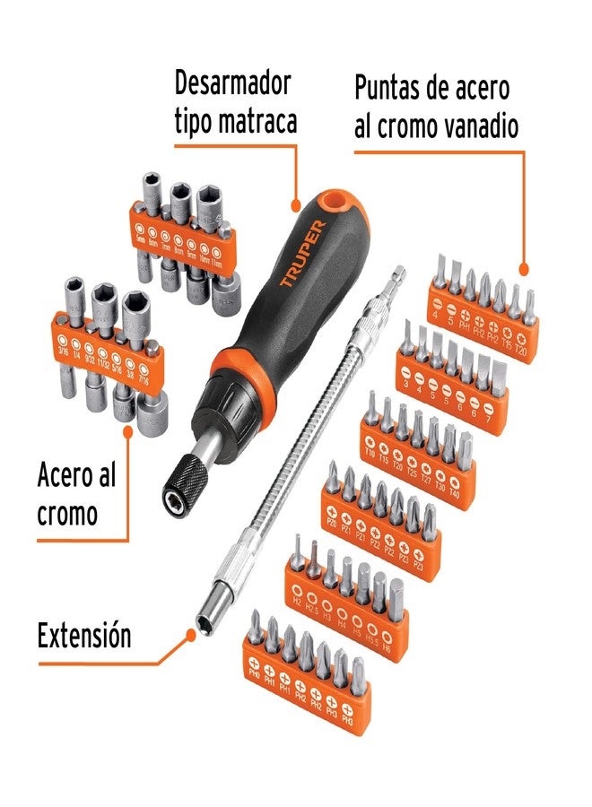 Truper Ratchet Screwdriver Set with 42 Bits and 14 Sockets - 58 pieces - Image 4