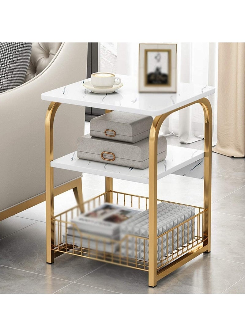 DubaiGallery Table Sofa Side Table Bedside Desk Nightstand with Storage Basket for Living Room Bedroom Office Balcony White Easy to Assemble  - Image 2