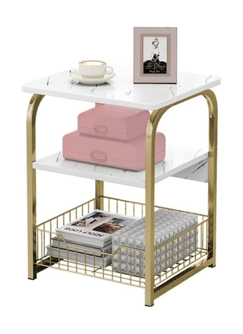 DubaiGallery Table Sofa Side Table Bedside Desk Nightstand with Storage Basket for Living Room Bedroom Office Balcony White Easy to Assemble  - Image 3