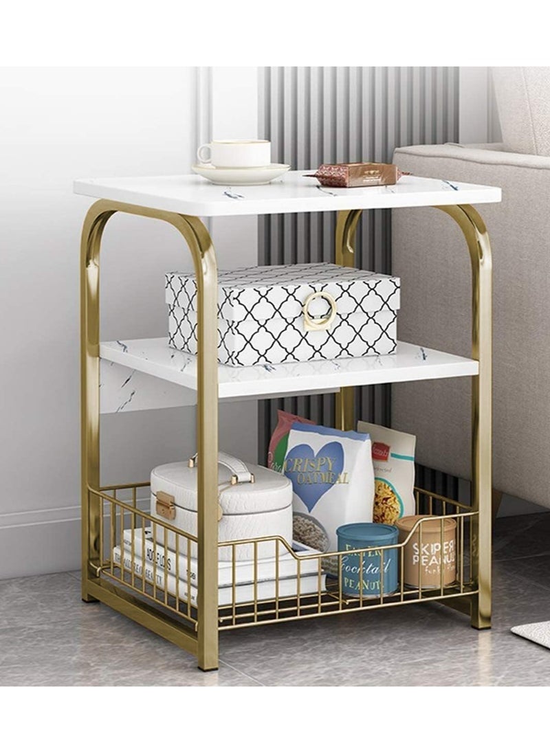 DubaiGallery Table Sofa Side Table Bedside Desk Nightstand with Storage Basket for Living Room Bedroom Office Balcony White Easy to Assemble  - Image 4
