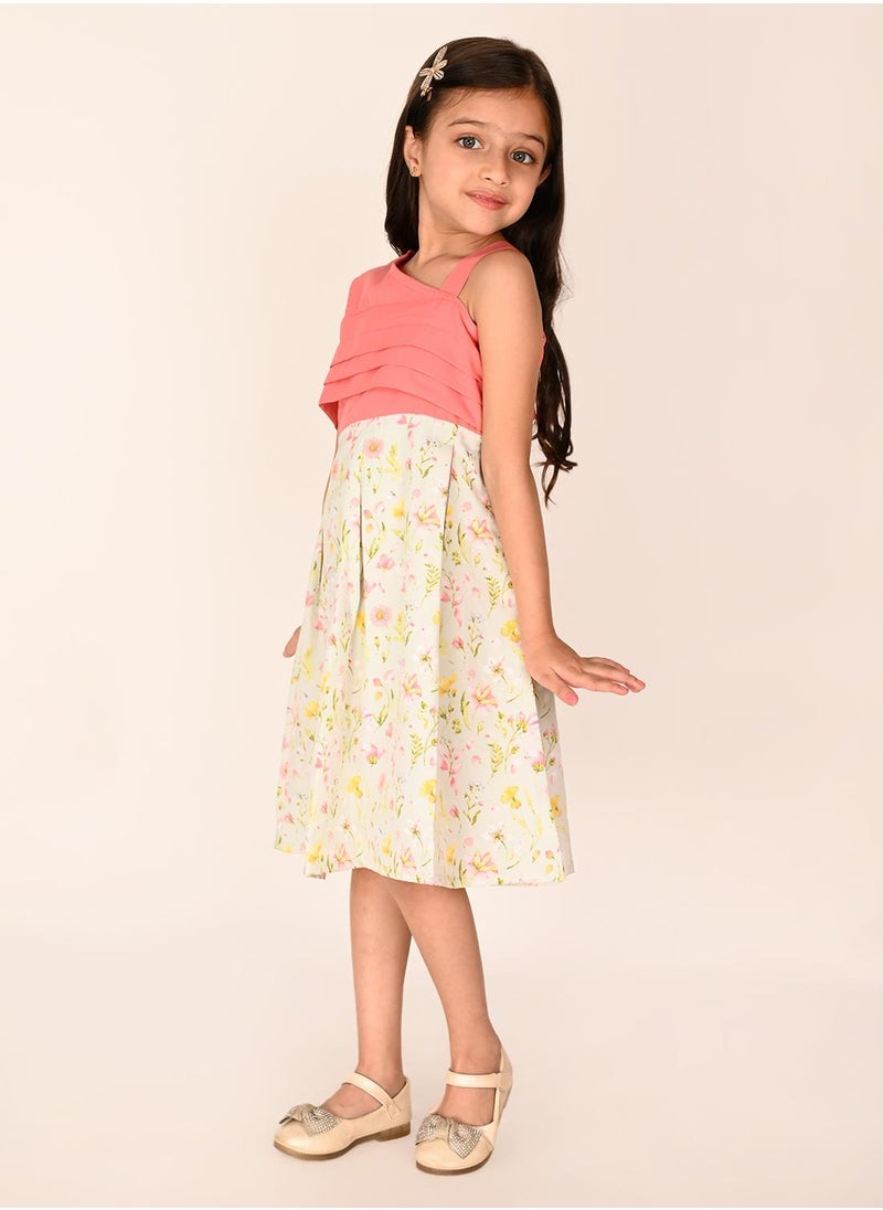 LILPICKS Pink Green Dresses Straight Fit made from Cotton featuring Self Design design and Round Neck neckline - Perfect for Festive!  - Image 4