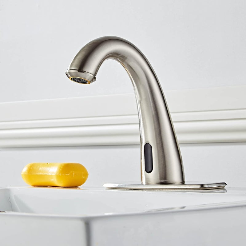 HOOMEE Automatic Touchless Bathroom Faucet Motion Sensor Activated Commercial Basin Sink Vantiy Hands Free Auto Infrared Mixer with Hole Cover Deck Plate Temperature Control Hot Cold Burshed Nickle - Image 4