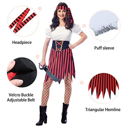 Wizland Women's Pirate Costume Pirate Outfit Women ladies pirate Costume Modest Style Dress with Belt and Headpiece M - Image 3