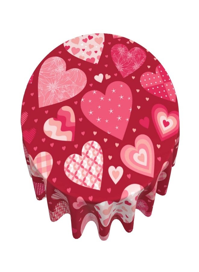 Sorktse Valenitine's Day Tablecloth Round 60 Inch Red Pink Hearts Table Cloth Love Table Cloths Waterproof Wrinkle Resistant Polyester Table Cover for Home/Kitchen/Dining Room/Party/Picnic - Image 3
