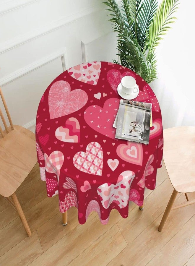 Sorktse Valenitine's Day Tablecloth Round 60 Inch Red Pink Hearts Table Cloth Love Table Cloths Waterproof Wrinkle Resistant Polyester Table Cover for Home/Kitchen/Dining Room/Party/Picnic - Image 2