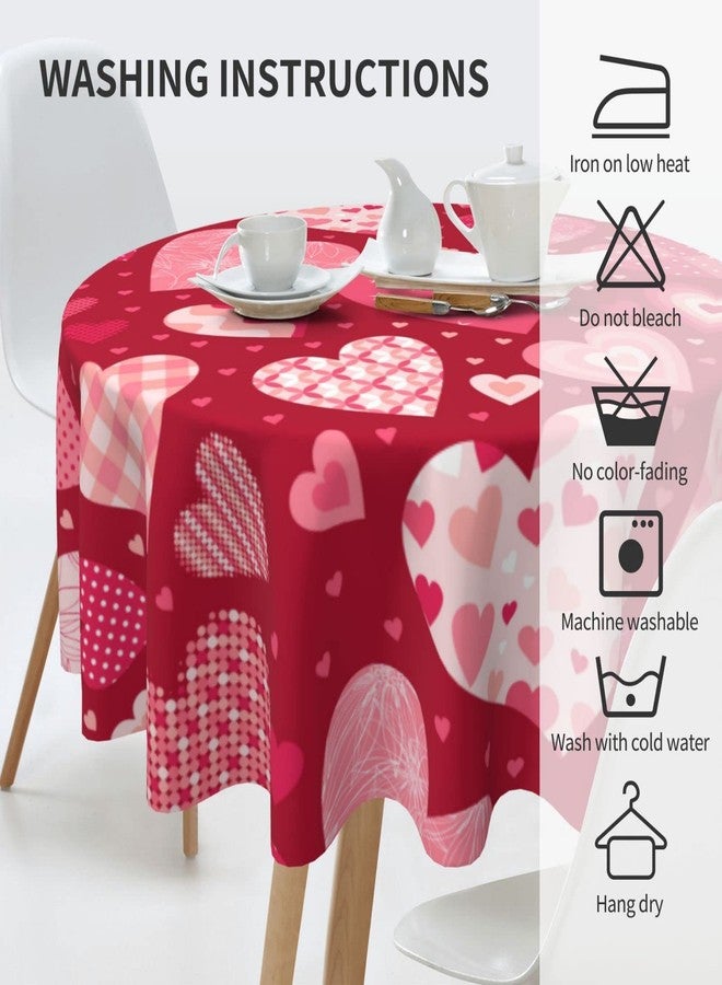Sorktse Valenitine's Day Tablecloth Round 60 Inch Red Pink Hearts Table Cloth Love Table Cloths Waterproof Wrinkle Resistant Polyester Table Cover for Home/Kitchen/Dining Room/Party/Picnic - Image 5