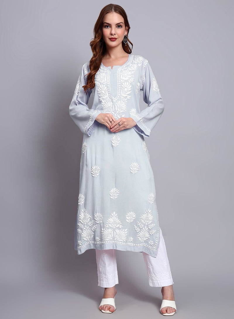 Alaya Hand Embroidered Chikankari Modal Straight Kurta-AL3683 - Image 1