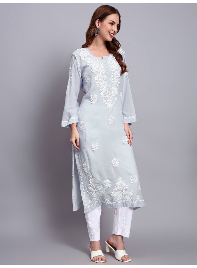 Alaya Hand Embroidered Chikankari Modal Straight Kurta-AL3683 - Image 5