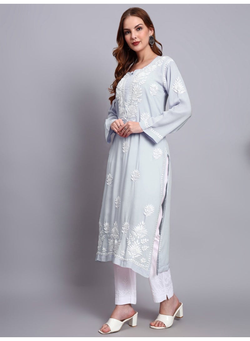 Alaya Hand Embroidered Chikankari Modal Straight Kurta-AL3683 - Image 3
