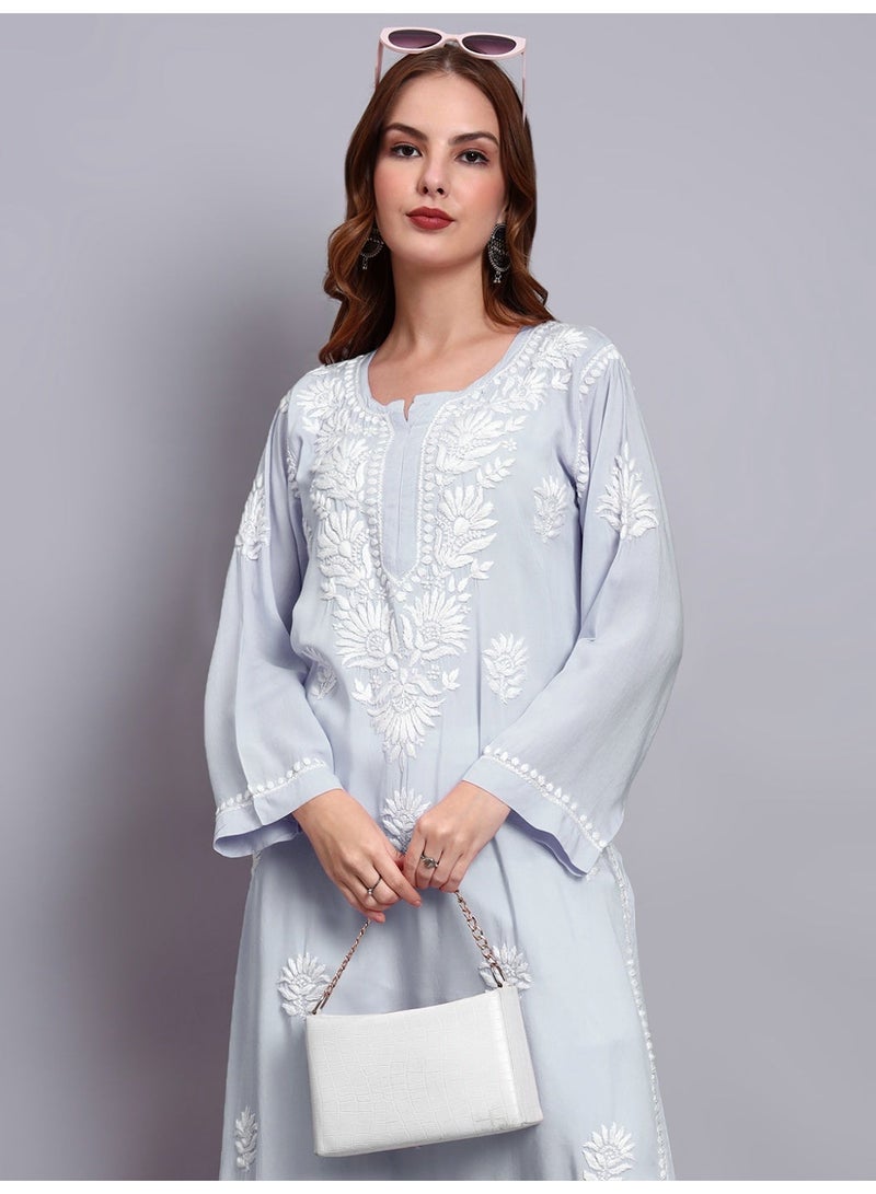 Alaya Hand Embroidered Chikankari Modal Straight Kurta-AL3683 - Image 4