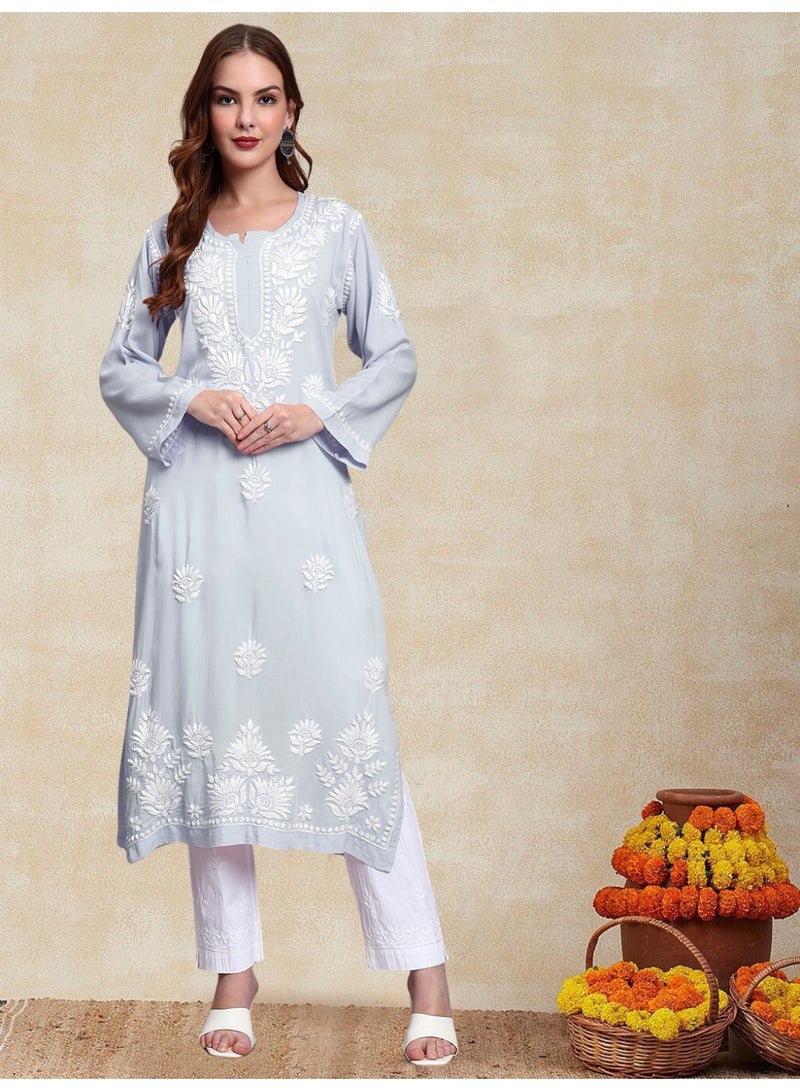 Alaya Hand Embroidered Chikankari Modal Straight Kurta-AL3683 - Image 1