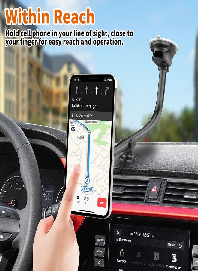 1Zero Magnetic Phone Car Mount 14-Inch Gooseneck Long Arm Extension, Universal Windshield Dashboard Industrial-Strength Suction Cup Car Phone Holder with 6 Strong Magnets, for All Cell Phones iPhone - Image 2