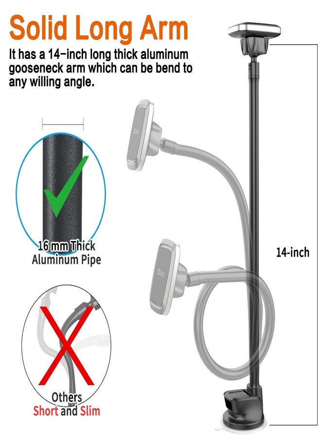 1Zero Magnetic Phone Car Mount 14-Inch Gooseneck Long Arm Extension, Universal Windshield Dashboard Industrial-Strength Suction Cup Car Phone Holder with 6 Strong Magnets, for All Cell Phones iPhone - Image 4