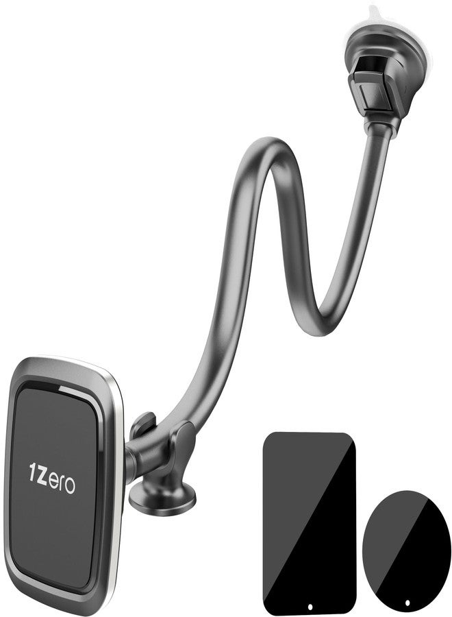 1Zero Magnetic Phone Car Mount 14-Inch Gooseneck Long Arm Extension, Universal Windshield Dashboard Industrial-Strength Suction Cup Car Phone Holder with 6 Strong Magnets, for All Cell Phones iPhone - Image 1