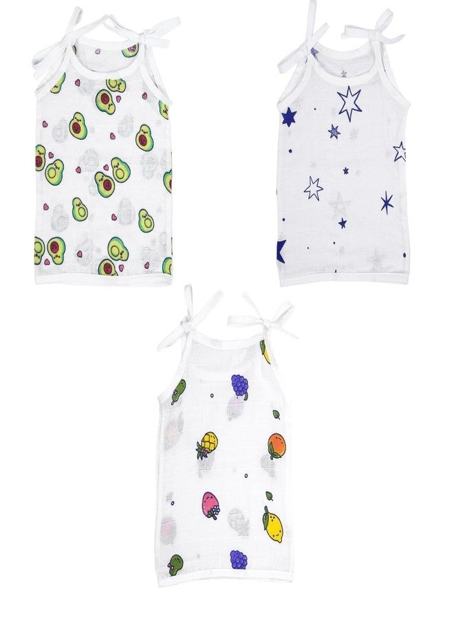 Fashtastic Cotton Muslin Dori Jabhla, Baby Vest, Sleeveless with Dori, Newborn Boys Girls Clothing (0-3 Months) (in, Alpha, XS, Regular, 3, White Printed) - Image 1