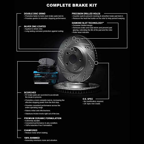 R1 Concepts Rear Brakes and Rotors Kit |Rear Brake Pads| Brake Rotors and Pads| Ceramic Brake Pads and Rotors|fits 2008-2015 Subaru BRZ, Forester, Impreza, Legacy, Outback, WRX - Image 3