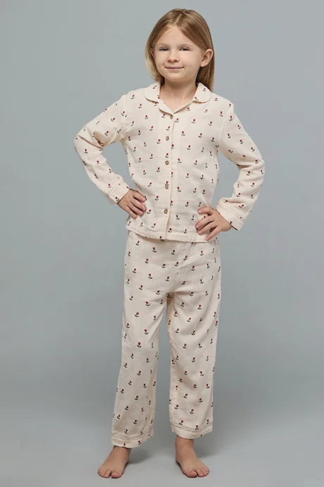 R&B Printed Lapel Collar Pyjama Set
