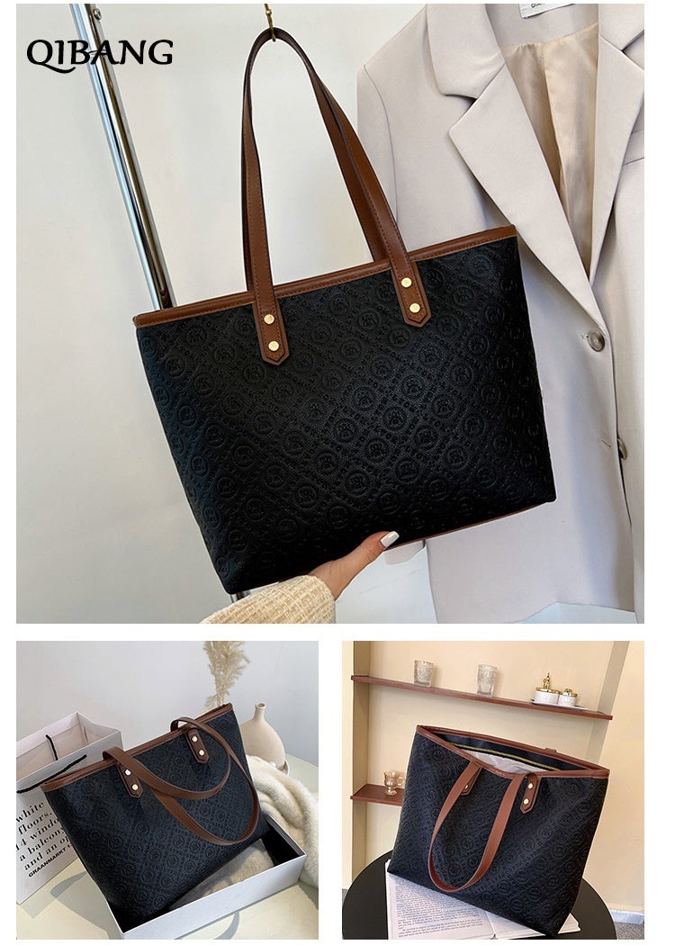 QIBANG Women's fashion casual large leather embossed shoulder bag, leather handbag women's top handle satchel tote bag - Image 4