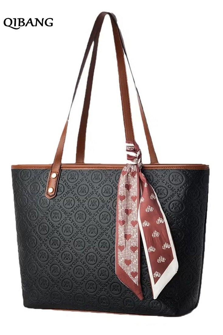 QIBANG Women's fashion casual large leather embossed shoulder bag, leather handbag women's top handle satchel tote bag - Image 1