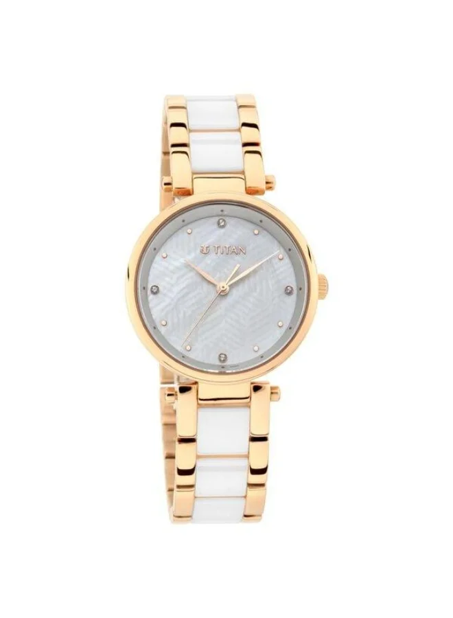 تيتان Quartz Analog White Mother Of Pearl Dial Two Toned White Ceramic & Rose Gold Metal Strap Watch for Women - 95061WD04