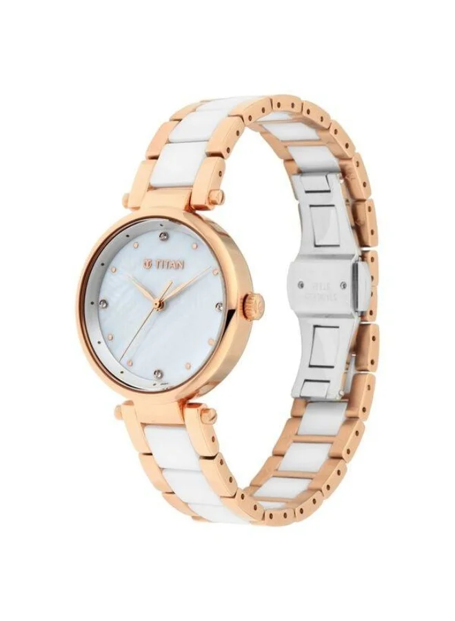 TITAN  Quartz Analog White Mother Of Pearl Dial Two Toned White Ceramic & Rose Gold Metal Strap Watch for Women - 95061WD04  | Best Price UAE