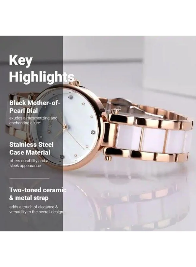 TITAN  Quartz Analog White Mother Of Pearl Dial Two Toned White Ceramic & Rose Gold Metal Strap Watch for Women - 95061WD04  | Best Price UAE