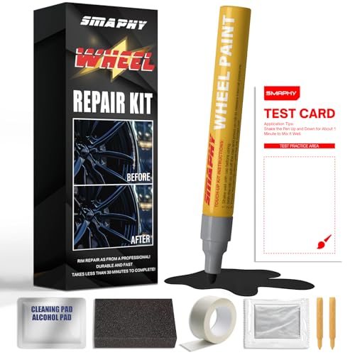 SMAPHY Matte Black Rim Touch Up Paint, Wheel Scratch Repair Kit, Repair Curb Rash, Scratches, and Scuffs on Wheels Quickly and Easily, Universal Color Matte Black Wheel Paint - Image 1