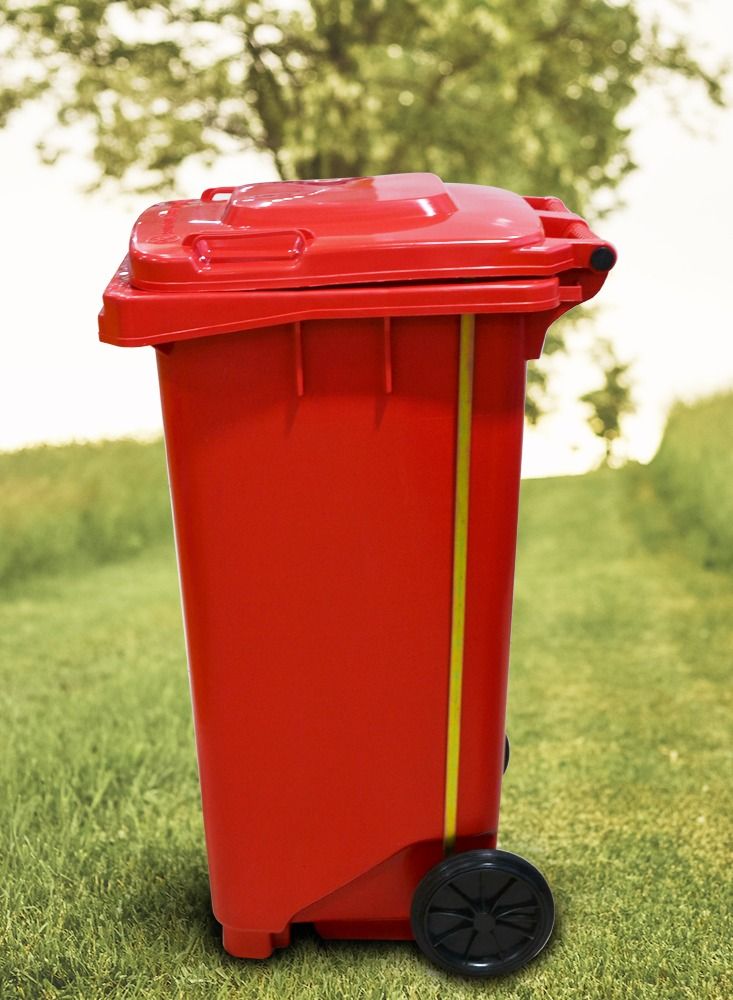 cleaning superstore Plastic Center Step Garbage Industrial Waste  Bin Trash Bin Dust Bin with Lid and Wheel - 120L Red - Image 4