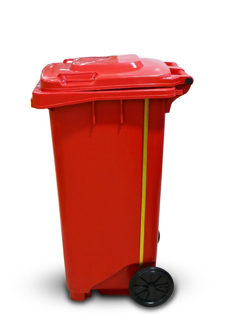cleaning superstore Plastic Center Step Garbage Industrial Waste  Bin Trash Bin Dust Bin with Lid and Wheel - 120L Red - Image 2