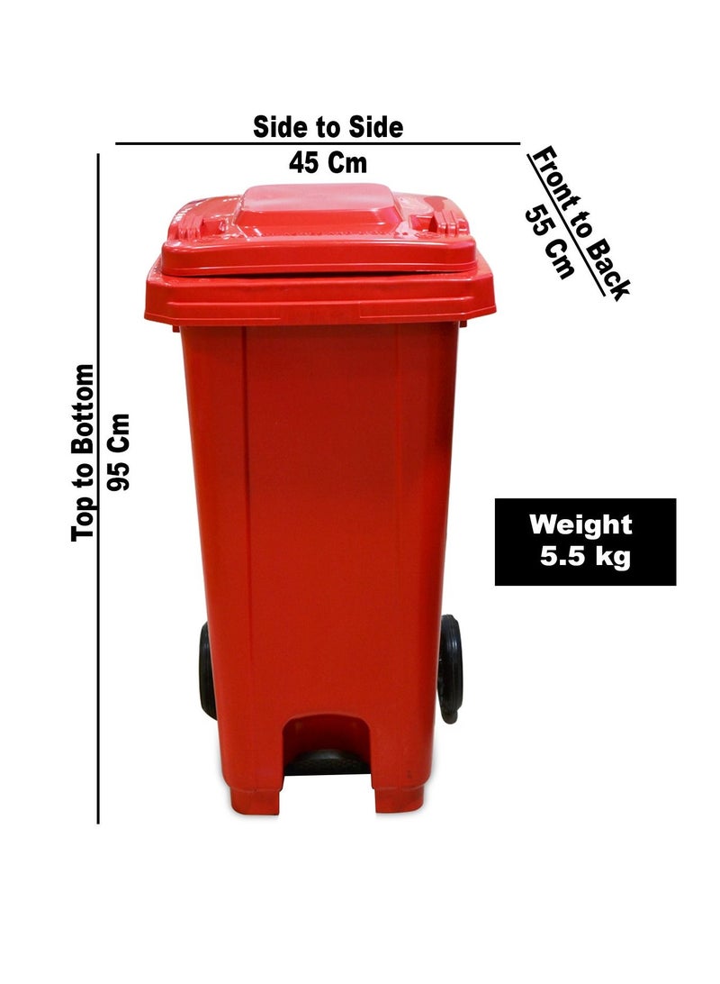 cleaning superstore Plastic Center Step Garbage Industrial Waste  Bin Trash Bin Dust Bin with Lid and Wheel - 120L Red - Image 5