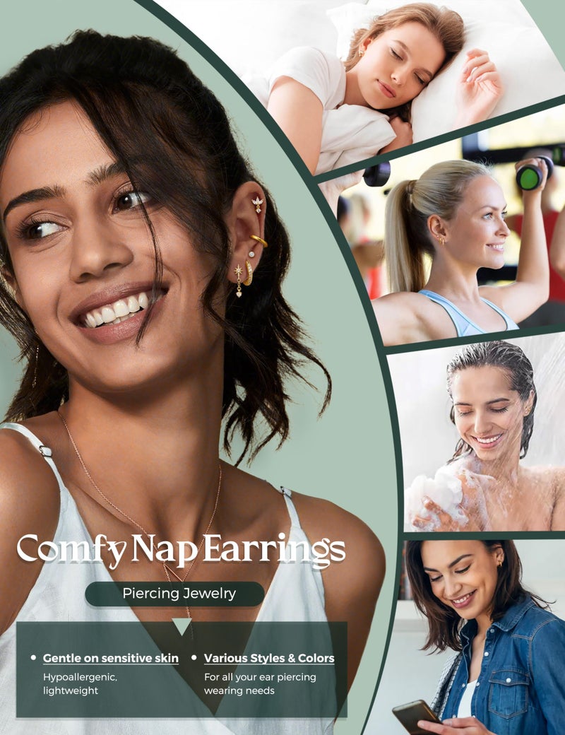JeryWe 16G Cartilage Earrings for Women Flat Back Earrings Hypoallergenic Surgical Steel Small Flatback Stud Hoop Cartilage Earring Stacks Helix Conch Tragus Daith Piercing Jewelry 14K Gold Plated - Image 4