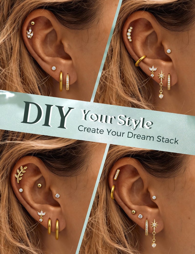 JeryWe 16G Cartilage Earrings for Women Flat Back Earrings Hypoallergenic Surgical Steel Small Flatback Stud Hoop Cartilage Earring Stacks Helix Conch Tragus Daith Piercing Jewelry 14K Gold Plated - Image 3