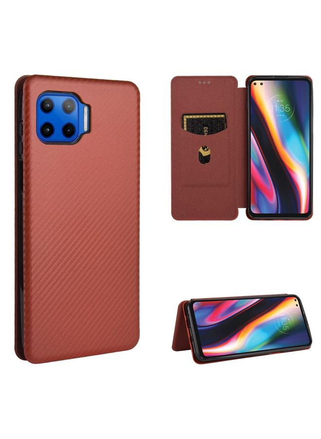 إيروريكس جراب لهاتف Motorola One 5G / Moto G 5G Plus مصنوع من ألياف الكربون بتصميم أفقي قابل للطي مصنوع من مادة TPU + PC + جلد PU مع فتحة للبطاقات - Image 1