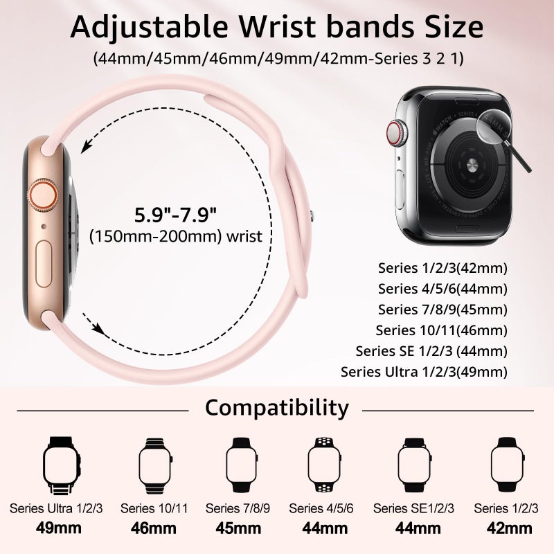 AMSKY 6 Pack Sport Bands Compatible with Apple Watch Band 38mm 40mm 41mm 42mm 44mm 45mm 49mm 46mm,Silicone Waterproof Strap for iWatch Apple Watch Series 11 10 9 Ultra 8 7 6 5 4 3 2 1 SE Women Men - Image 2