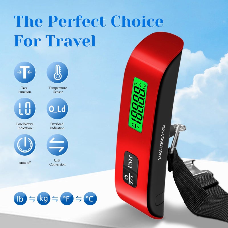 SOYOK Luggage Scale, 110lb Luggage Weight Scale with 4 Unit Switching Functions&LED Display, Luggage Scale Travel Digital for Weighing Luggage, Backpacks, Packages and Markets(Red) - Image 3