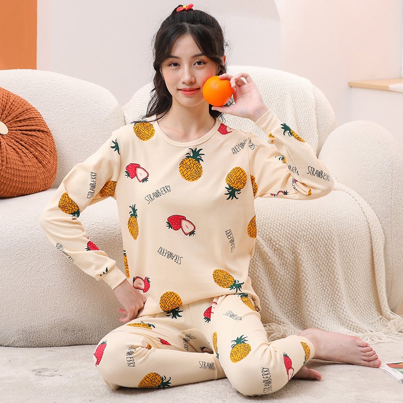 Juvenile Underwear Set Autumn Clothes and Pants for Boys and Girls Pure Cotton Thin Junior High School Students Cotton Sweater Thermal Underwear Dou-pineapple